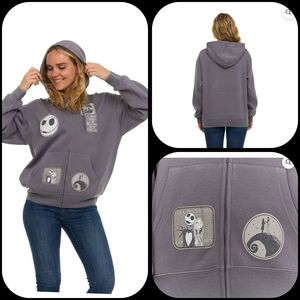 NWT Disney Nightmare Before Christmas Gray Hoodie with Embroidered Patches